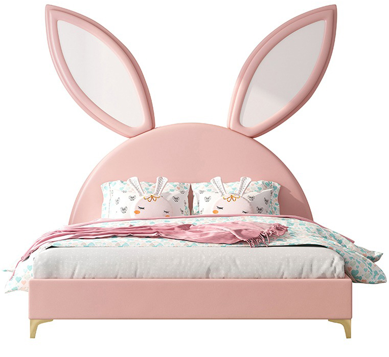 Giường ngủ cho bé gái bọc da mẫu thỏ hồng