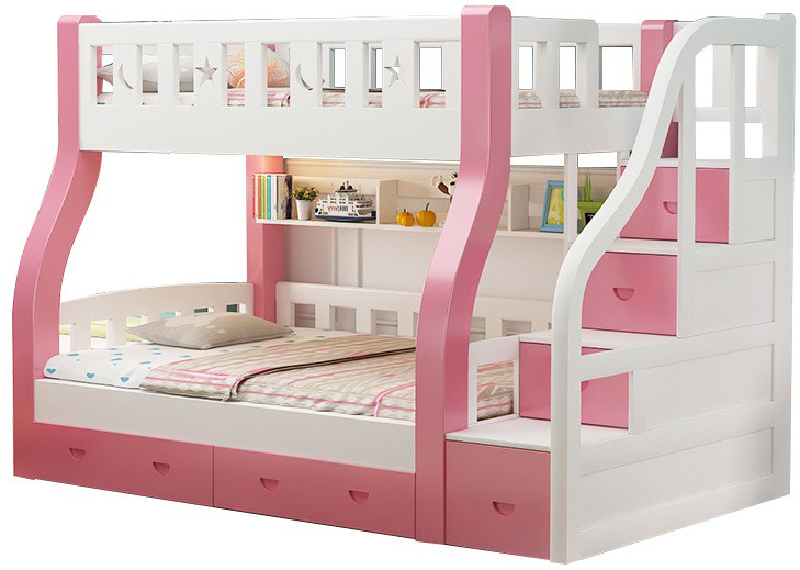 Giường tầng bé gái mẫu đơn màu hồng